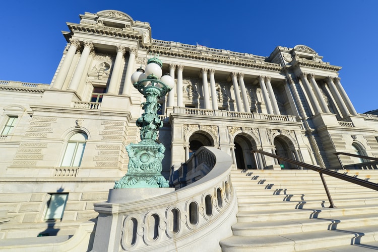 the front steps of the library of congress on a clear day