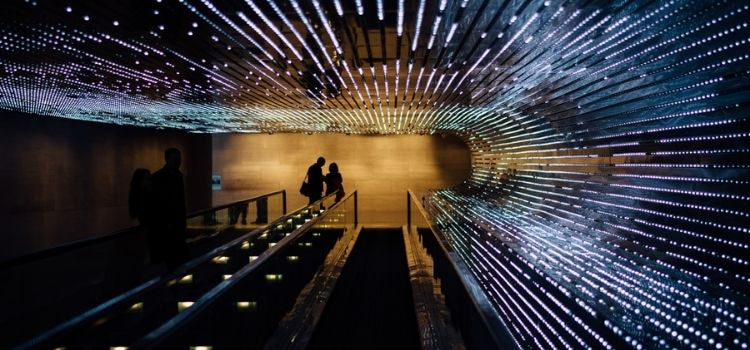 Underground moving walkway at the National Gallery of Art, in Washington, DC.