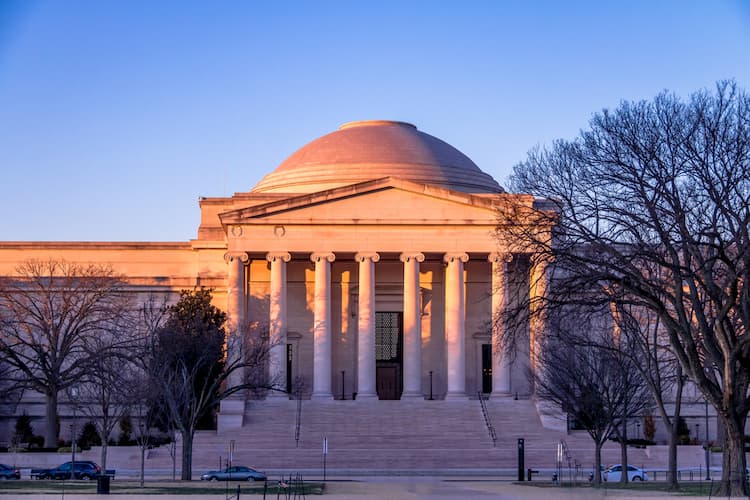 National Gallery of Art exterior at sunset