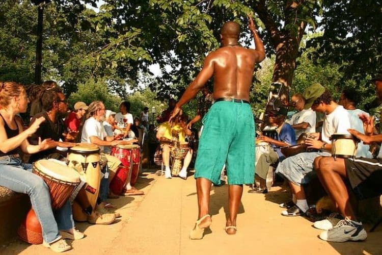 Drum circle in Meridian Hill Park