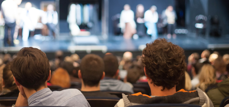 an audience watches a play