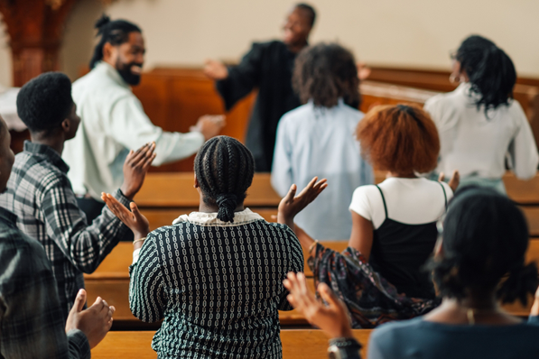 a church group during worship